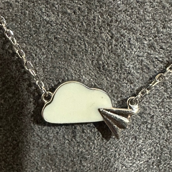 Dainty Silver 925 Cloud and Paper Airplane Pendant on Silver 925 Chain - Picture 14 of 15